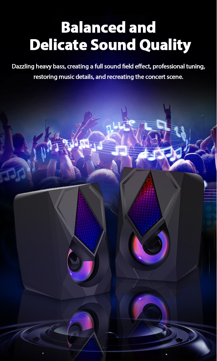 Sleek Black 2.0 PC Speakers Usb Powered Speaker Three Dimensional Surround