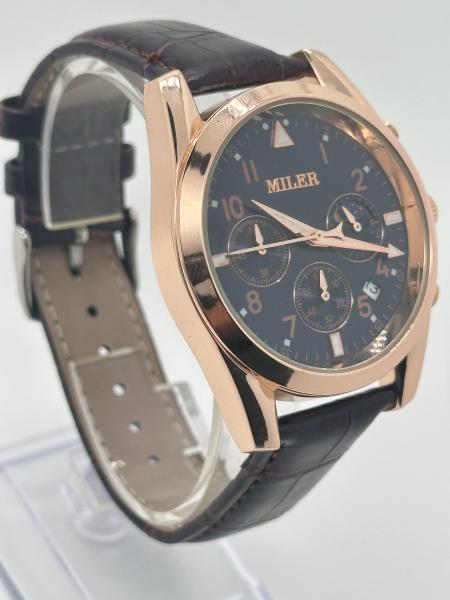 Buy cheap Three-Eyed Six-Needle Quartz Black Leather Wristwatch With Luminous Hands from wholesalers