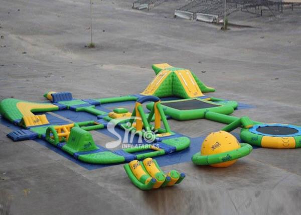 Buy cheap 25x24 mts green N yellow giant inflatable water park for kids N adults with water trampoline, water seesaw N water spinn from wholesalers