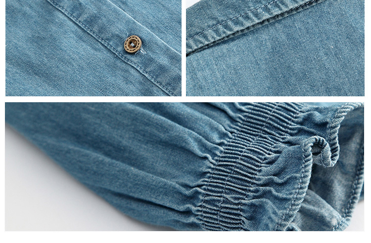 100% Cotton Children Slim Fit Long Ruffles Sleeve Denim Tops With Wood Button Closure