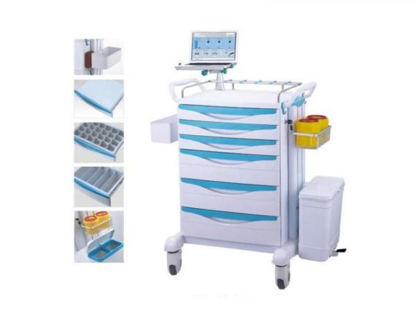 Buy cheap Plastic Body Medical Trolley Cart With Trash Can Two Deep Drawers Easy Installation from wholesalers