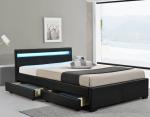 Black Faux Leather Double Size Upholstered Bed With Lights Wireless Remote