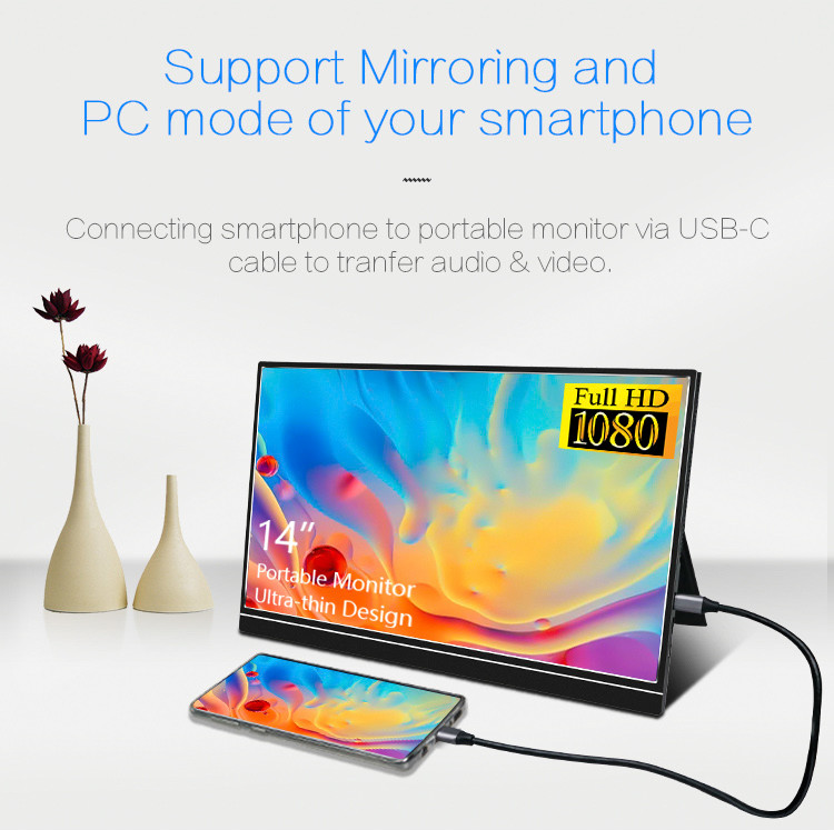 PC / Smartphone 1080p 14 Inch Portable Monitor With Stereo Speaker