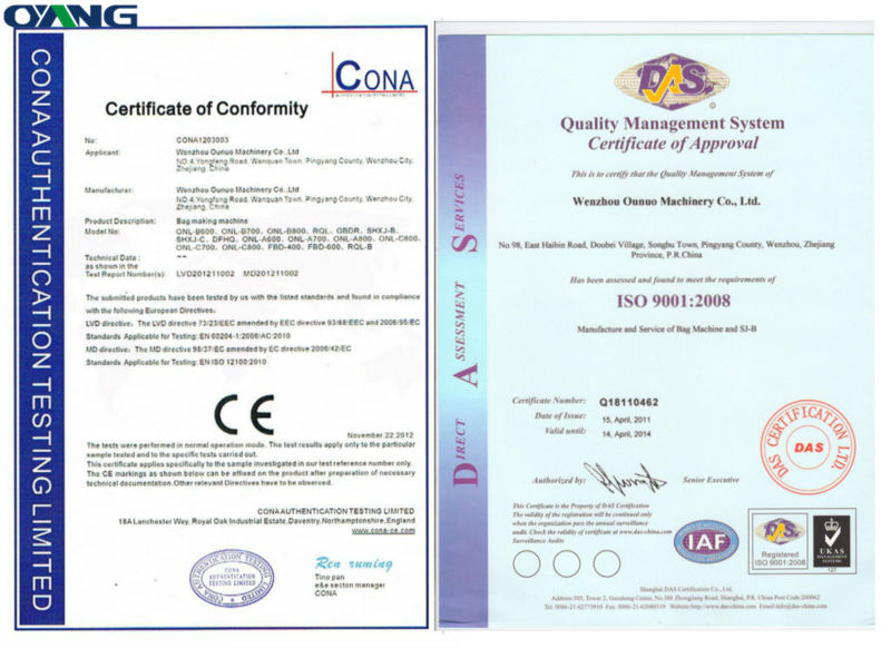 ONL-A700 Model 2013 high speed non woven box bag making machine