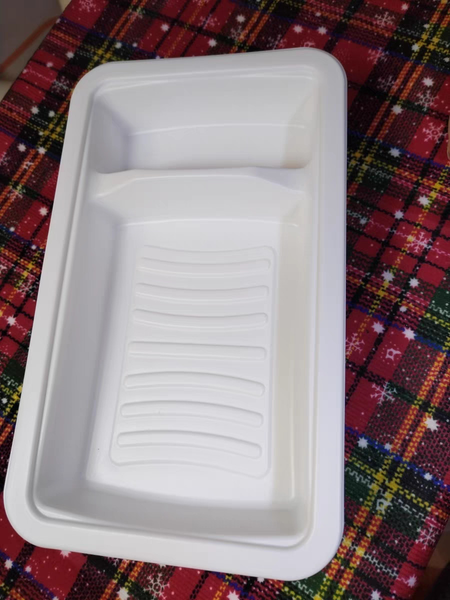 Customized disposable white PP thickened 2 cavity plastic salmon and seafood fresh meat tray