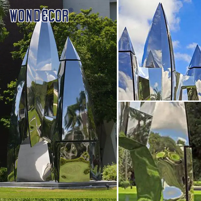 Large outdoor park forging metal abstract rocket stainless steel sculpture