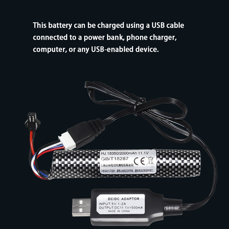 High Capacity Li-Ion Battery for Airsoft Gun Splatter Ball Gun Battery 11.1V 2000mah