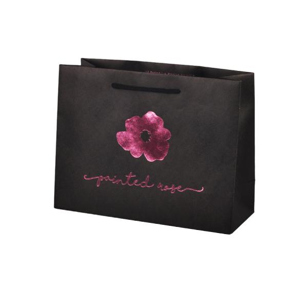 Buy cheap OEM Paper Packaging Bags , Black Kraft Gift Bags With Purple Foil Stamping from wholesalers