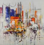 Handmade Abstract cityscape wall art painting, Acrylic Canvas Paintings streched