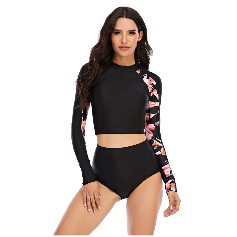 Sunscreen Long Sleeve 2 Piece Swimsuit Round Neck Womens Long Sleeve Surf Suit