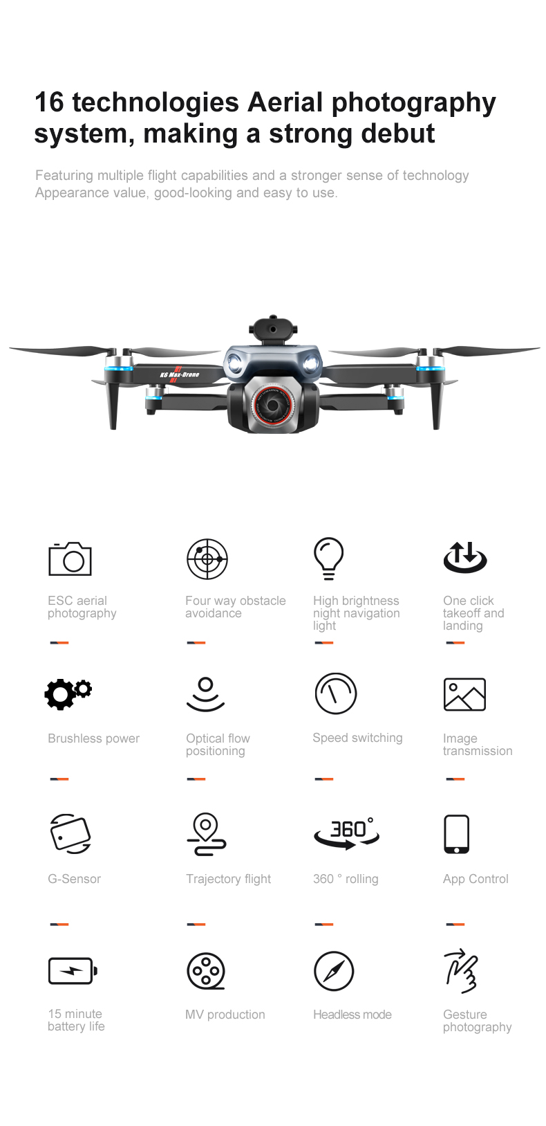 K6 Max Drone 4k Three Camera Aerial Photography Four Way Obstacle Avoidance Optical Flow Hovering Professional Quadcopter Toy