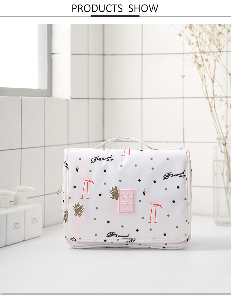 Flamingo Printed Portable Hanging Travel Makeup Bag