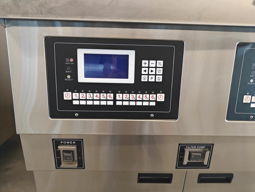 Two Pots Four Baskets Gas Heating Chips Open Deep Fryer With Oil Filtration