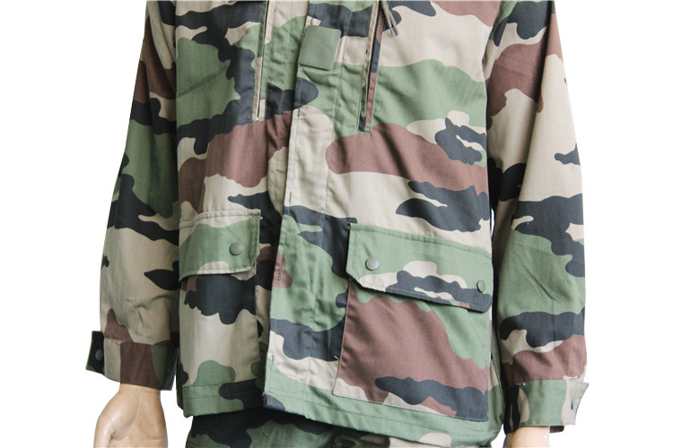 Functional French Military Uniform Collared Jacket and Trousers for Outdoor Activities