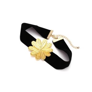 Buy cheap Various Length Fabric Ladies Necklace with Metal Flower Accessory and Golden Finish from wholesalers