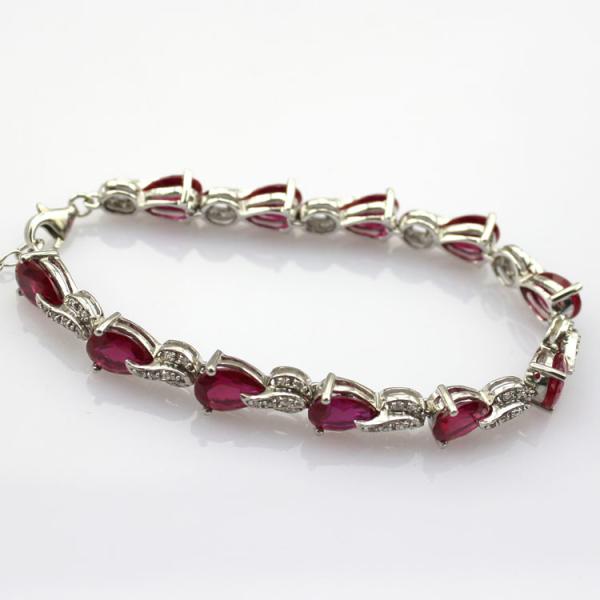 Buy cheap Sterling Silver Created RUBY Clear CZ Diamonds Tennis Bracelet(B02RUBY) from wholesalers