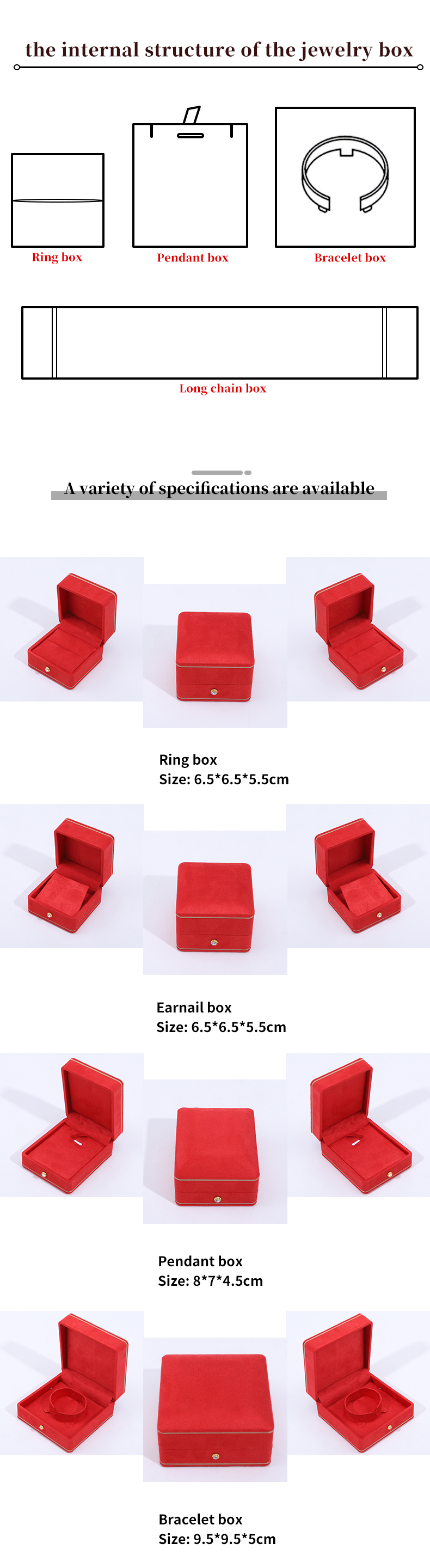 Newest Style Customized Size Velvet Jewelry Packaging Box for Bracelet Necklace Ring