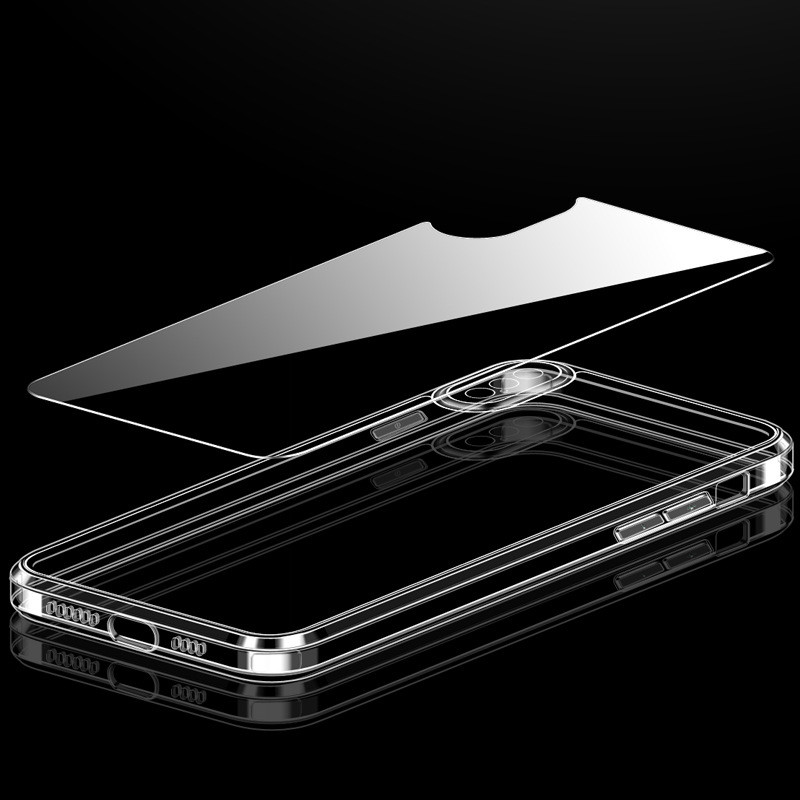 TPU Edge Glass Back Hybrid Scratch Proof Phone Cover High Transparency Impact Buttons