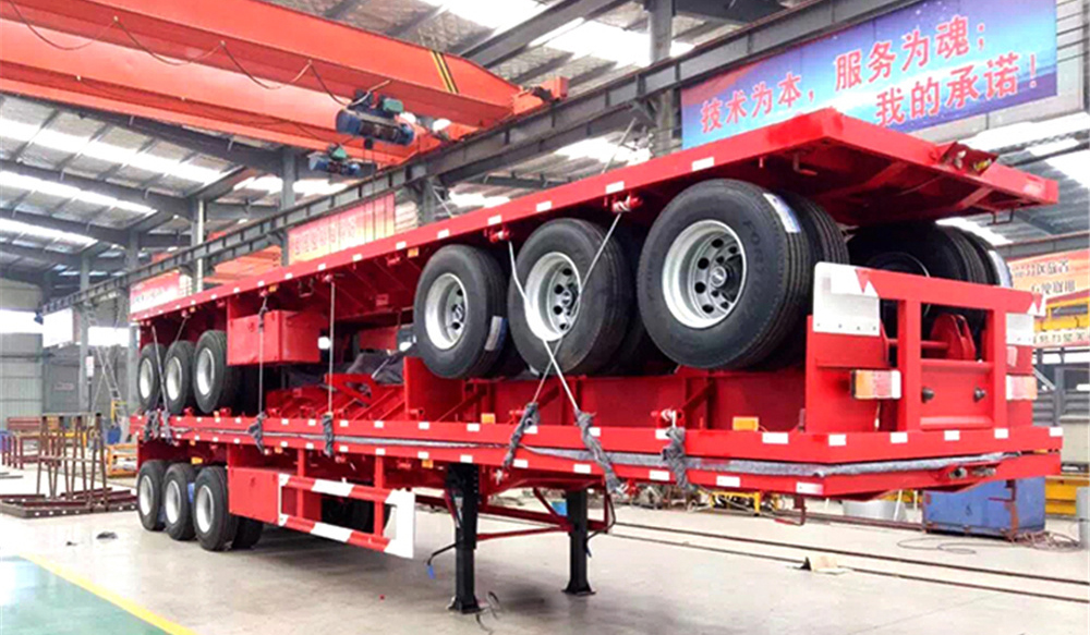 45ft 3 Axles Shipping Container Flat Bed Semi Trailer for Dual Container Transport