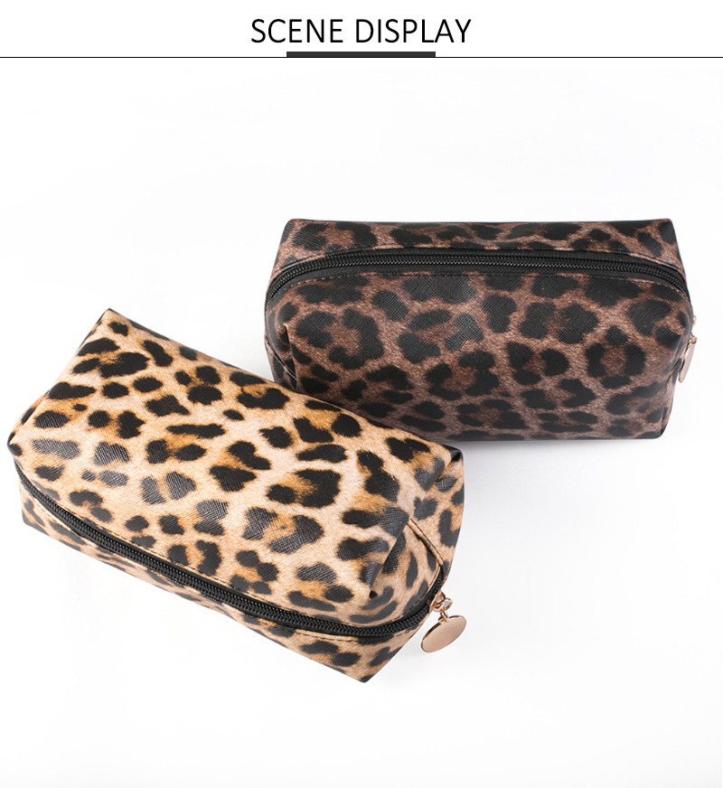 Portable Women Leopard PU Leather Travel Makeup Bag