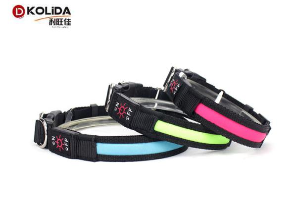 Buy cheap 3 Colors Adjustable LED Dog Collar , Flashing Luminous Dog Collars Outdoor from wholesalers