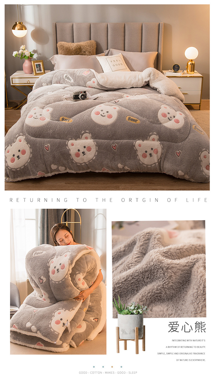 Customized Logo Bedspread Quilt Velvet Embroidery Warm Thick Quilt Winter Quilt Plush Ready