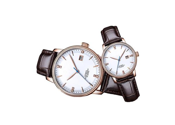 24 Jewels Couple Automatic Watch , Steel Automatic Watch With Genuine Leather