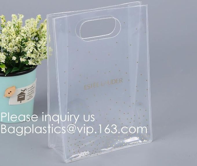 Vinyl Transparent PVC Gusset Bag Plastic Tote Shopping Bag For Packaging TPU Laser Makeup Handbag PVC Cosmetic Shopping