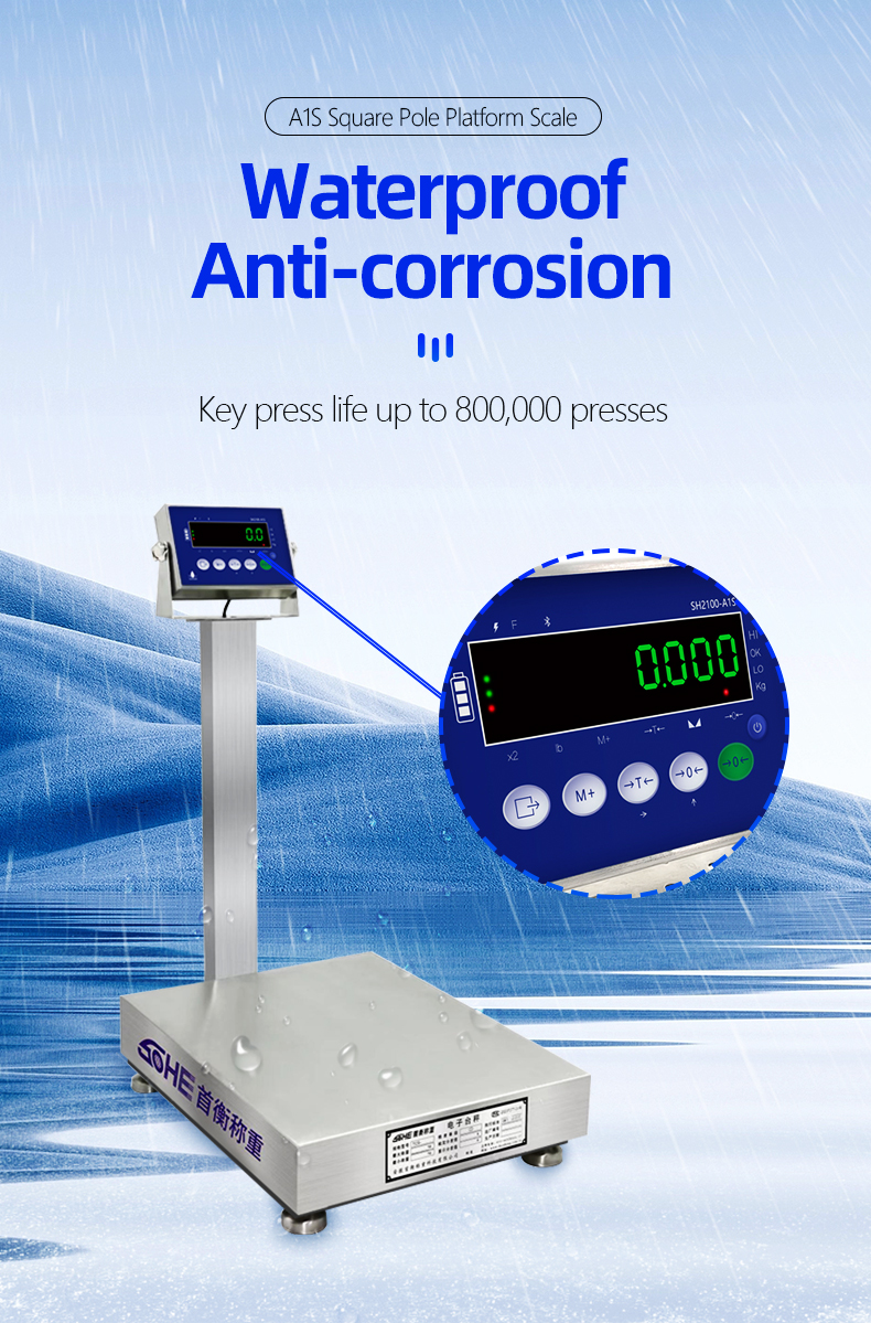 Weighing A1S Square Pole Industrial Platform Scale 60cm*80cm Stainless Steel Waterproof