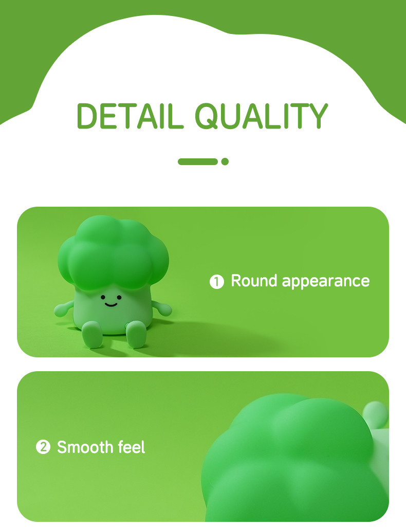 Broccoli Night Light Vegetable Rechargeable Lamp USB Cartoon Silicone Children Kid Bedroom Decoration Birthday Gift