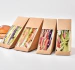 Oil Proof Tiangle Sandwich Packaging Box 330gsm Kraft Paper Food Packaging