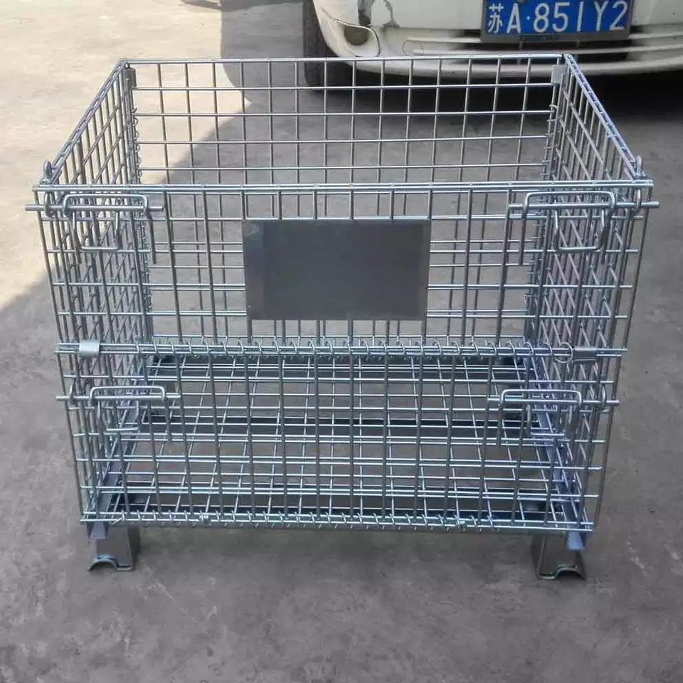 Folding Warehouse Detachable Industrial Wire Mesh Containers Cargo Storage Cage