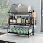 Three Tiers Kitchen Storage Shelves Seasoning Pot Dish Drying Rack Standing Type