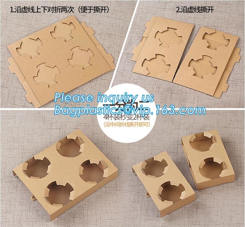 Eco Friendly Disposable Kraft Paper Take Out 2 Pack Coffee Cup Drink Carriers 2 Pack Paper Cup Holders bagease package