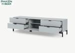 Hotel Wide Media Gray TV Stand With Multiple Drawers Iron Base Large Storage