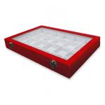 24 Compartment Pendant Display Tray , Velvet Jewelry Tray Red / White Faux Suede