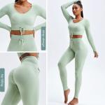 Ribbed Women's 2 Piece Workout Set Scrunch Butt Leggings With Crop Top