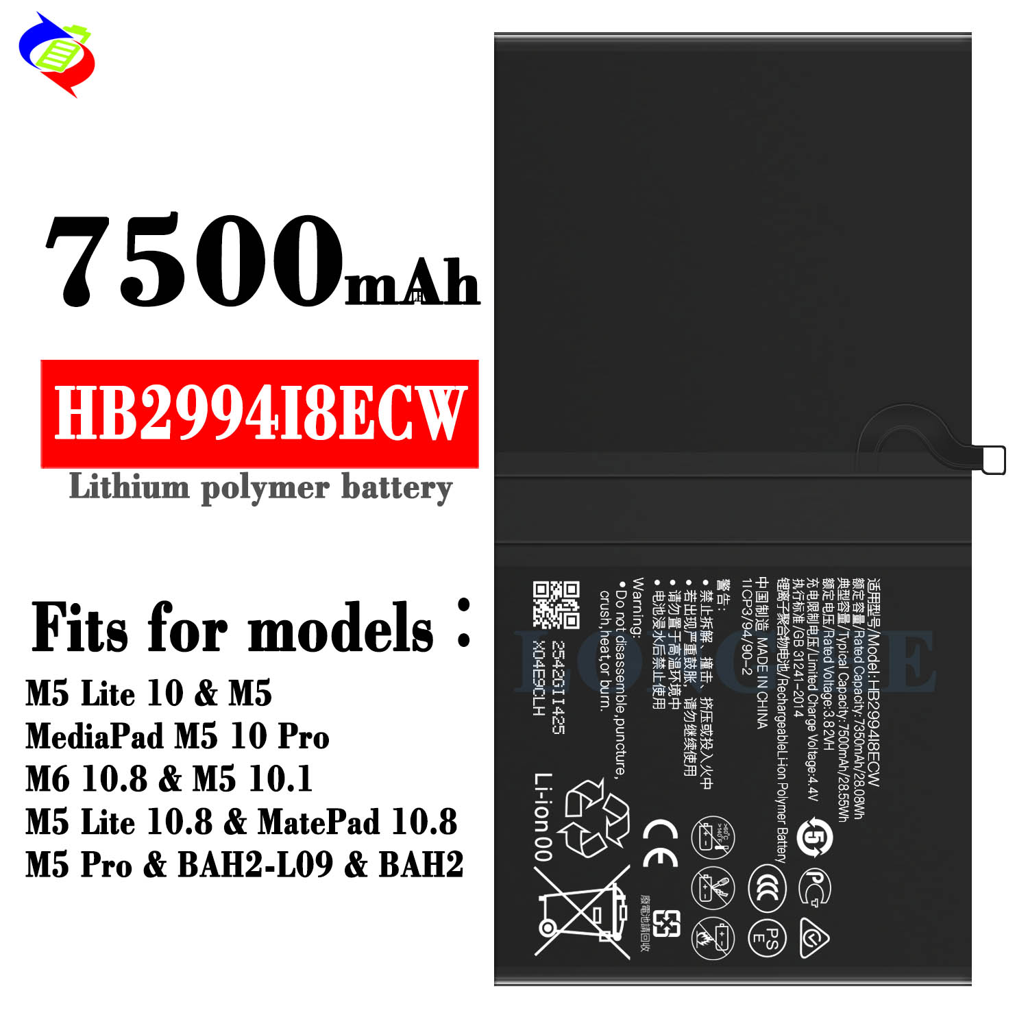 7500mAh HB2994i8ECW M5 Lite 10 MediaPad M5 10 PRO Tab Battery for Huawei MediaPad M6 10.8