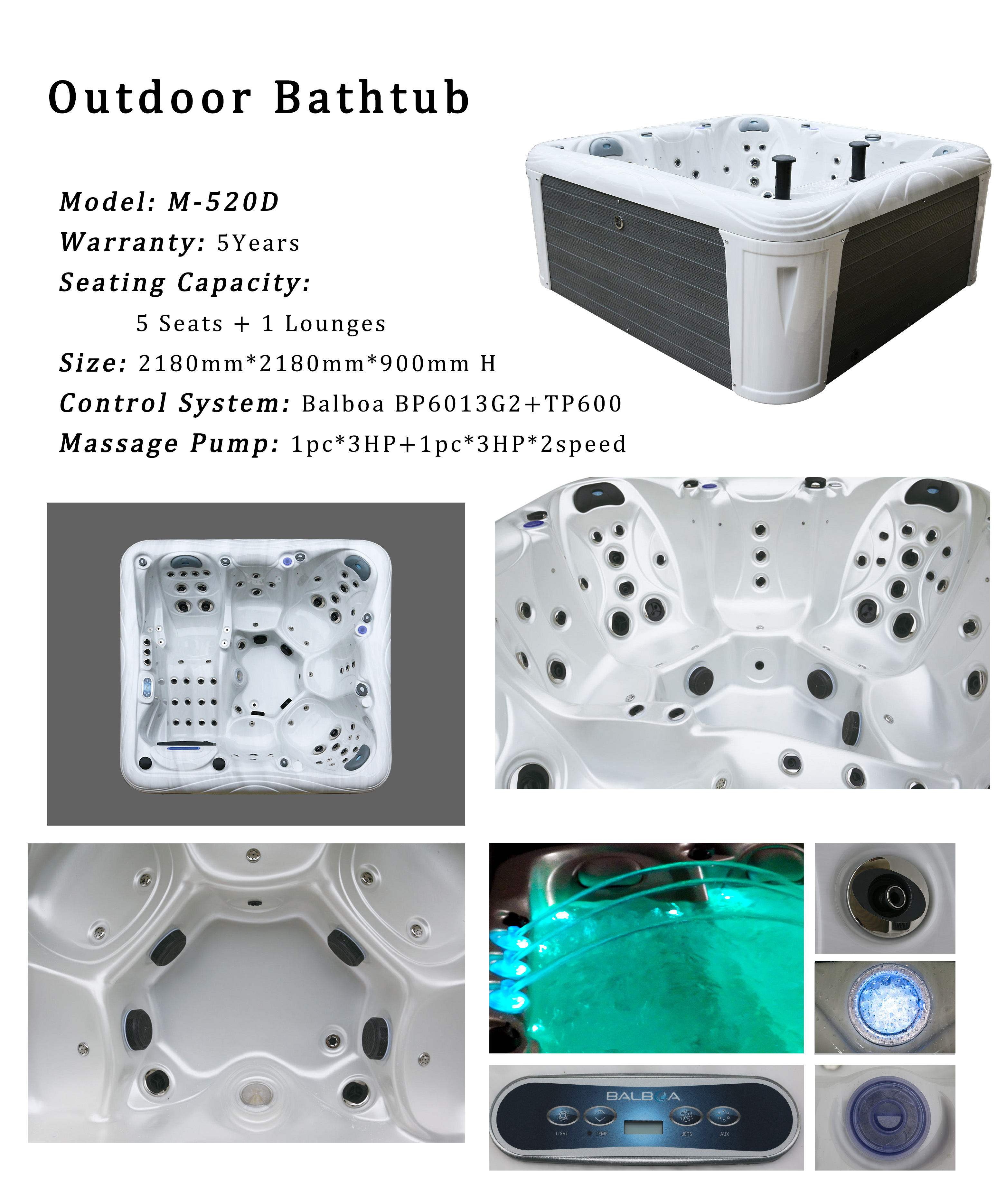 Spacious 6 Person Hot Tub Whirlpool Hydro Massage For Ultimate Relaxation