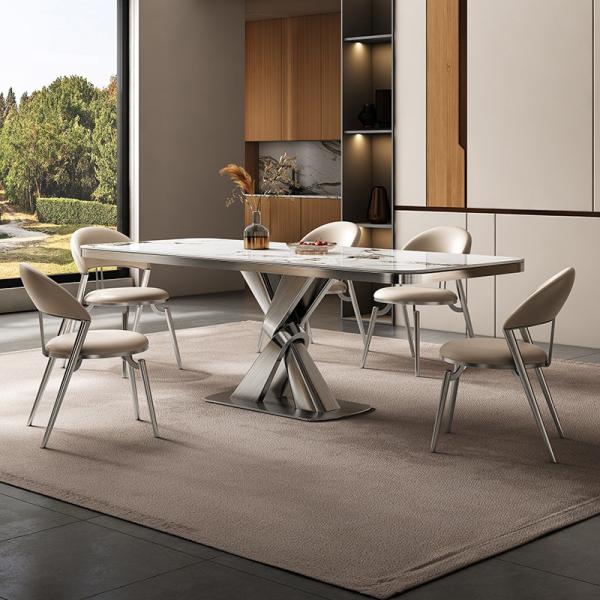Buy cheap Luxury Stainless Steel Marble Square Dining Room Tables Length 1.8M from wholesalers
