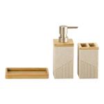 Sand Polyresin Bathroom Caddy Wood Part Ribbed Vertical Stripe Bathroom Soap