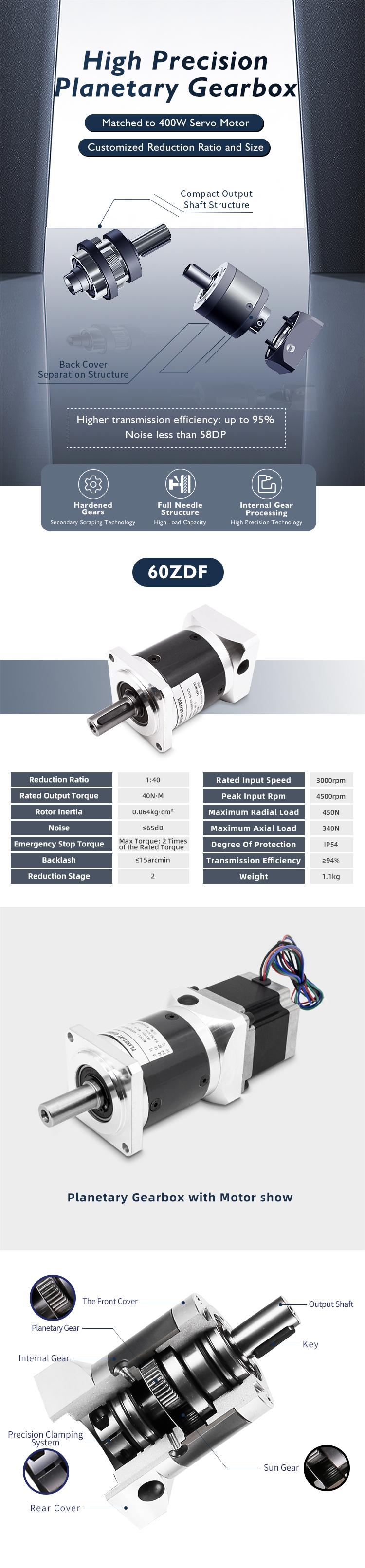 Customized 40 Reduction Ratio Planetary Gear Reducers for 60mm 400w AC Servo Motor