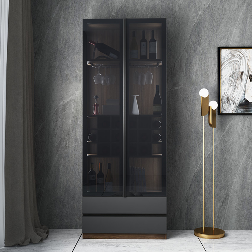 96" Countertop Luxury Home Bar Cabinet Glass Wine Cabinet Melamine Wood Furniture