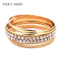 Buy cheap VICKY.HSIEH Gold Tone Crystal Rhinestone Smooth and Twisted Texture Bangle product