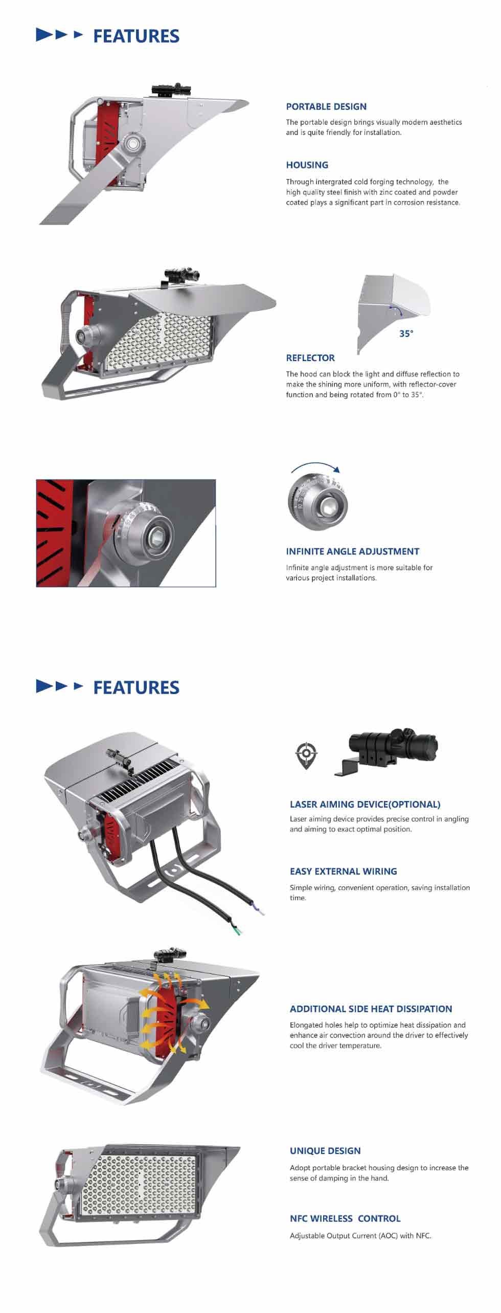 500W 1000W 1500W 2000W Aluminum LED Stadium Lights