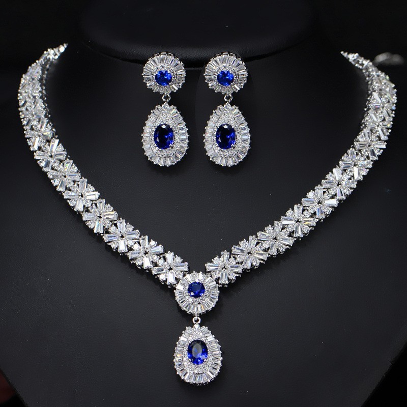 Water Drop Rhinestone Necklace & Earrings Full Crystal Necklace & Earrings Wedding Jewelry Set