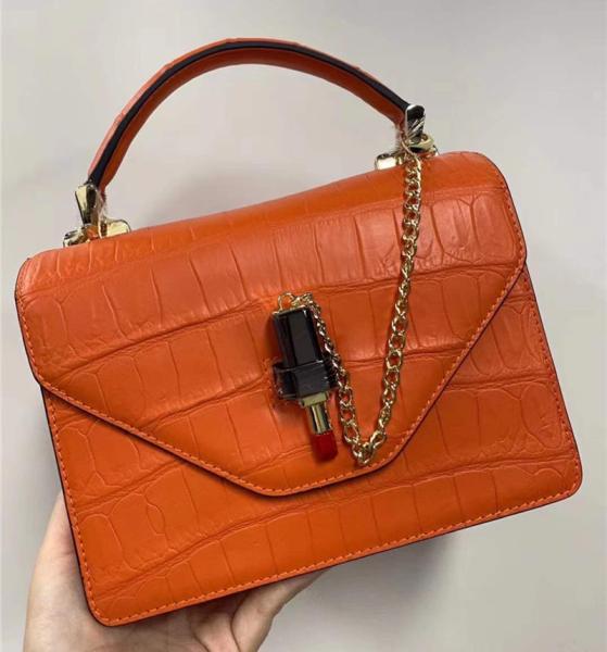 Buy cheap Authentic Crocodile Belly Skin Women Small Orange Purse Lady Chain Handbag Genuine Alligator Leather Female Shoulder Bag from wholesalers