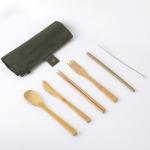 Student Reusable Wooden Utensils Travel Bamboo Portable Tableware Set