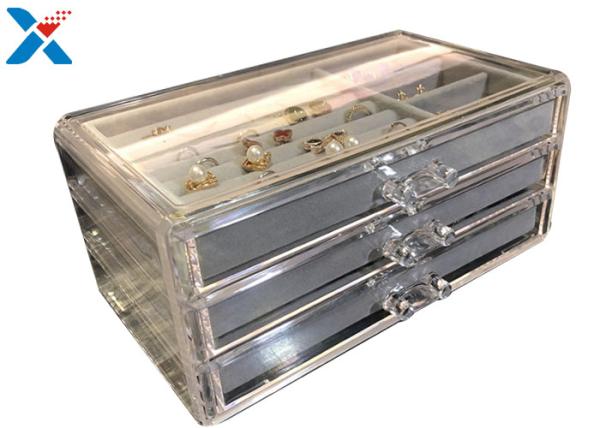 Buy cheap Clear Acrylic Makeup Organiser , Acrylic Jewelry Display Box With Velvet from wholesalers