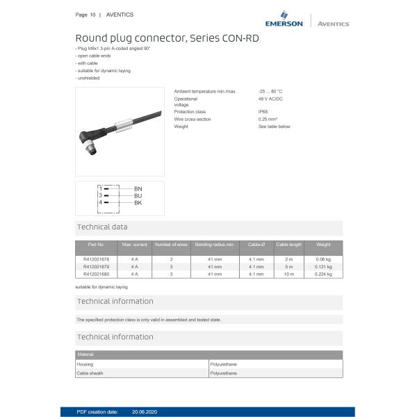 AVENTICS Round plug Connector Series CON-RD unshielded With Cable